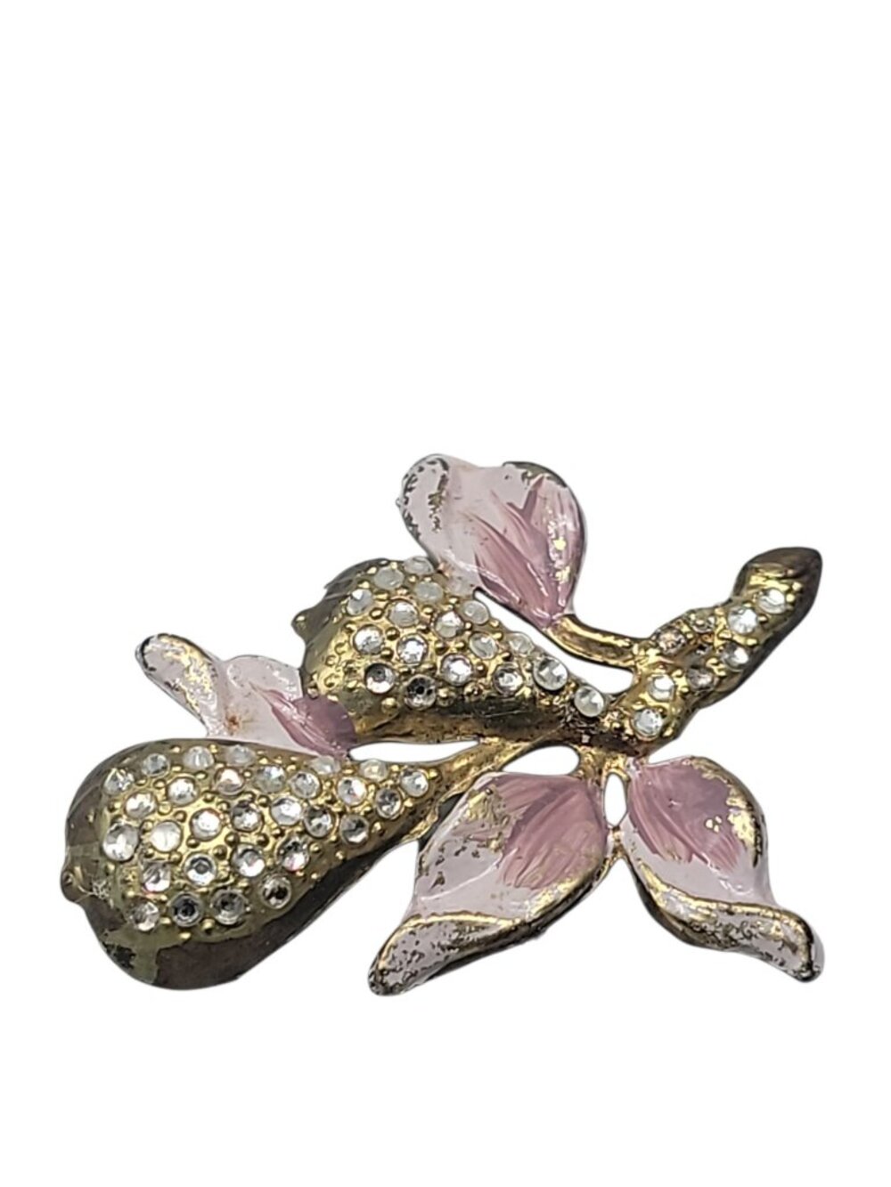 Vintage Period Pear Branch Rhinestone Brooch Pin Pink Gold Tone Dujay Copy - Picture 11 of 15